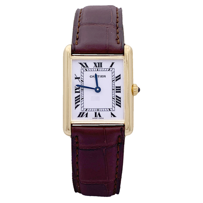 Cartier "Tank Louis Cartier" watch, yellow gold, leather.