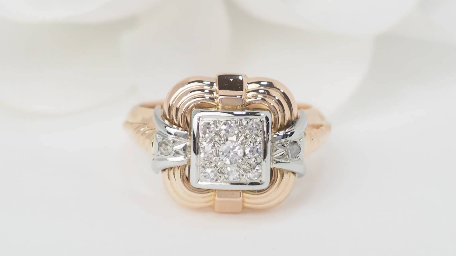 Bague Tank en or jaune et diamants