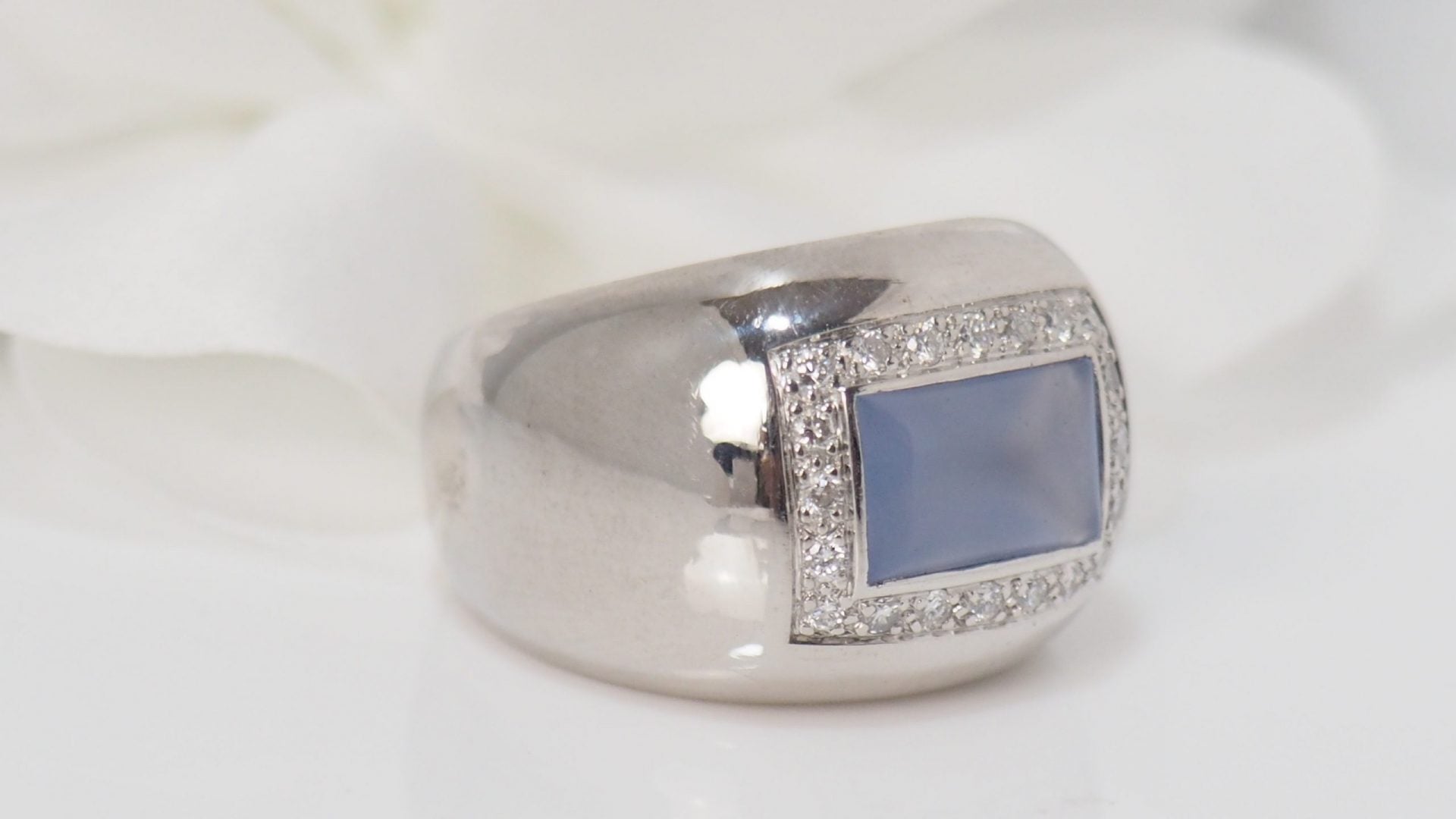 Poiray, White Gold Ring Blue Chalcedony Diamonds