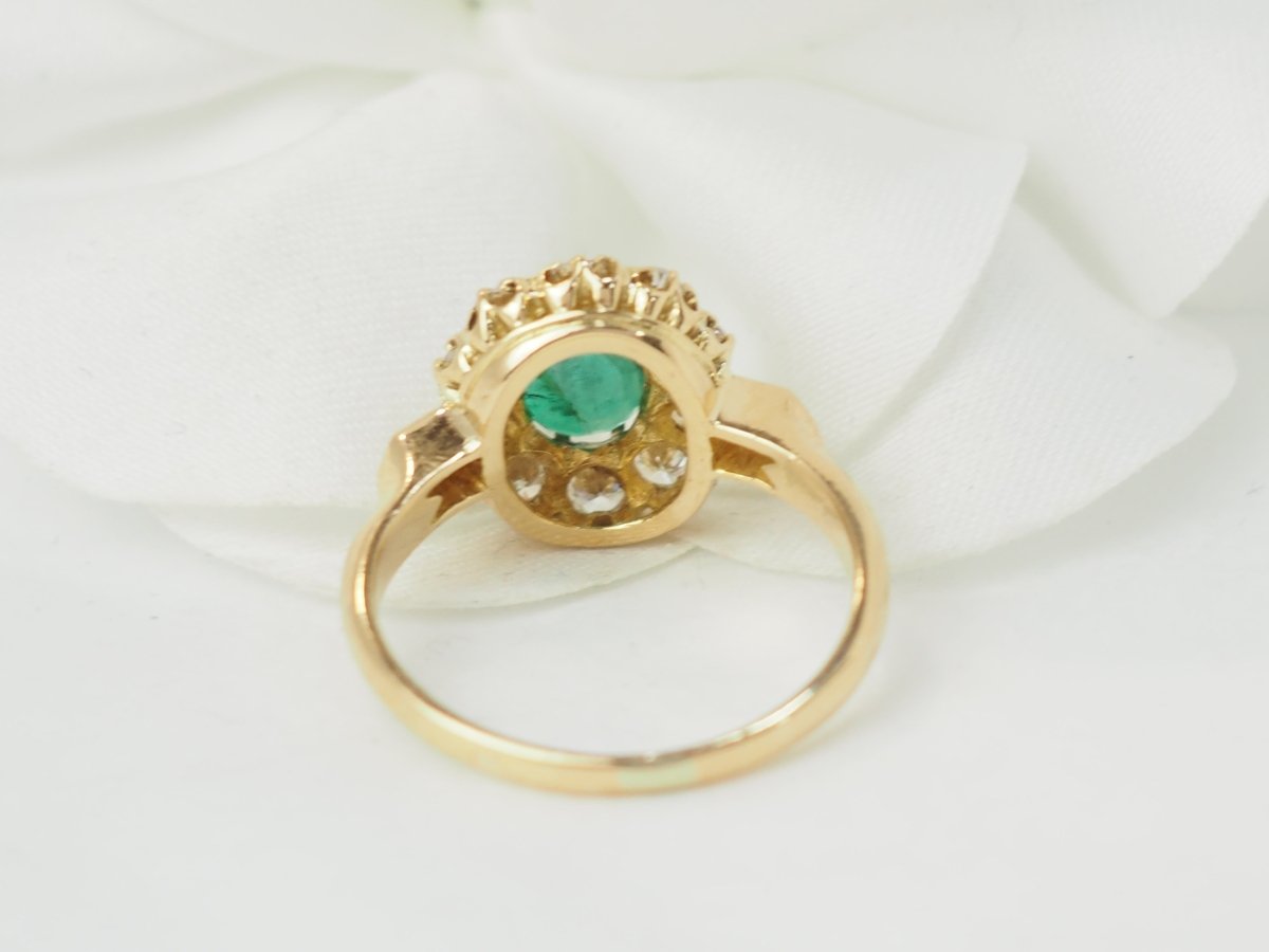 Bague marguerite en or jaune, emeraude et diamants - Maison Eloe
