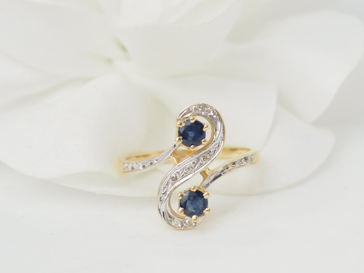 Bague Toi et Moi en or bicolore, saphirs et diamants - Maison Eloe