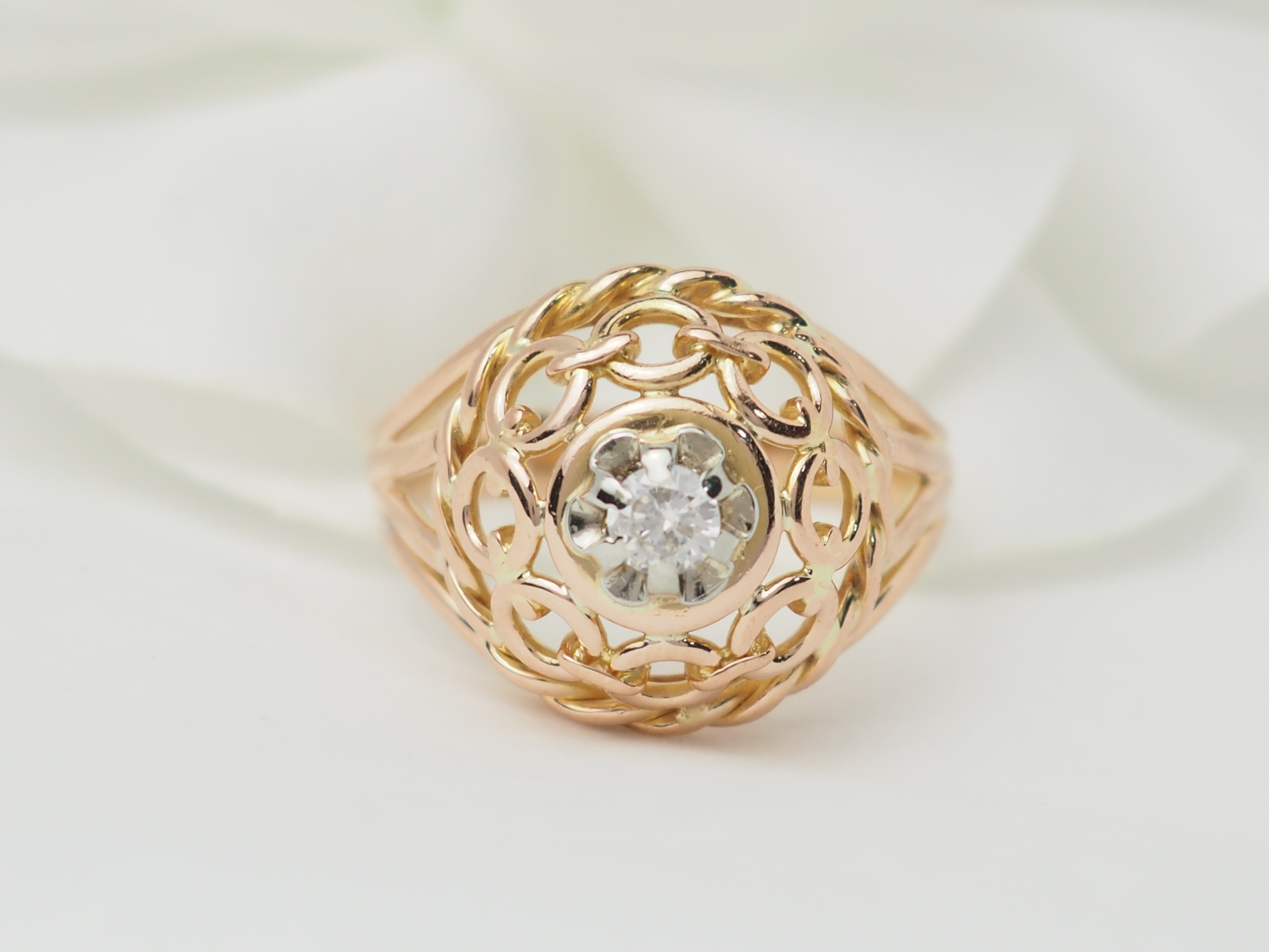 Bague Tank ajourée en or rose et diamant