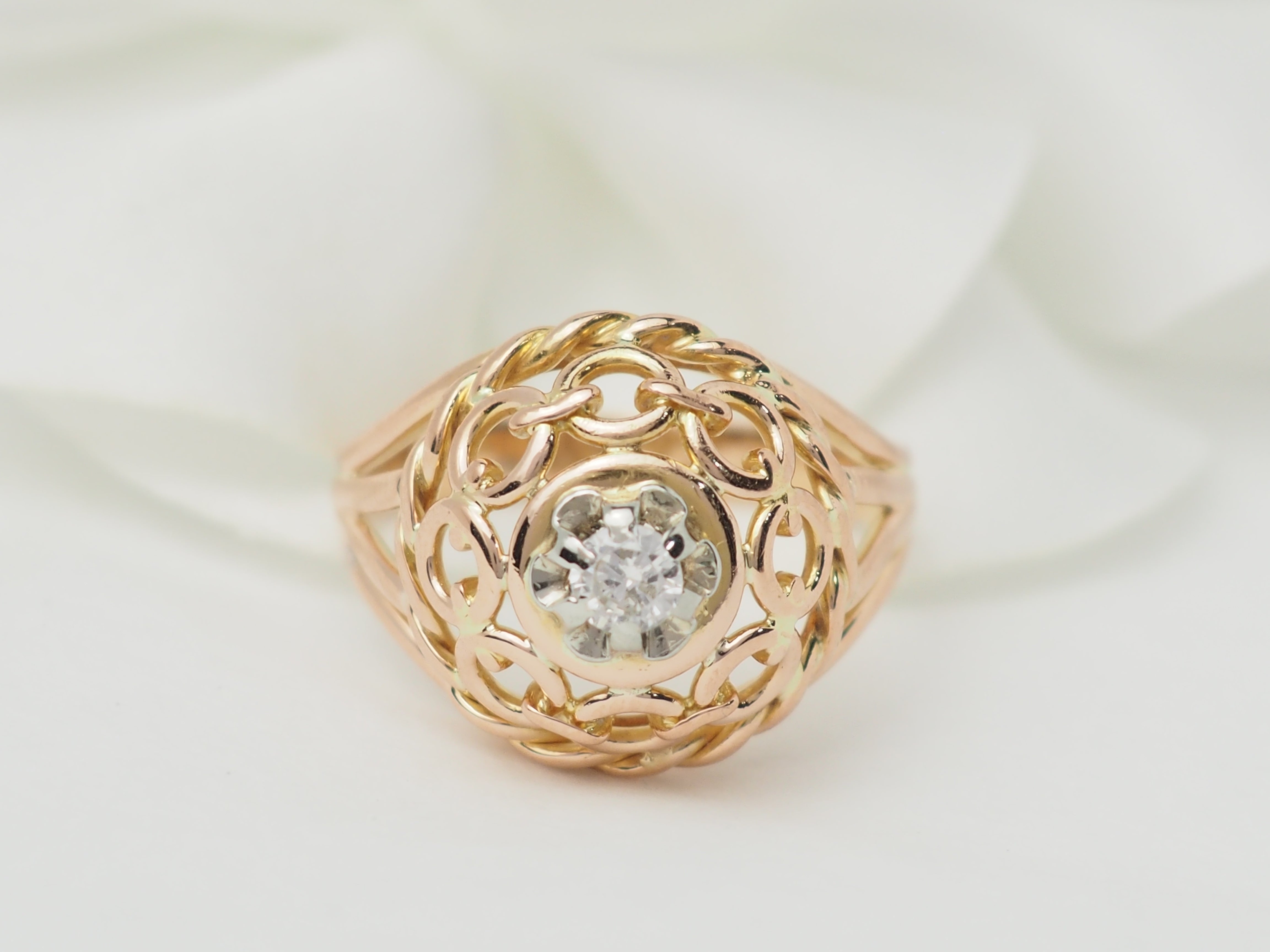 Bague Tank ajourée en or rose et diamant