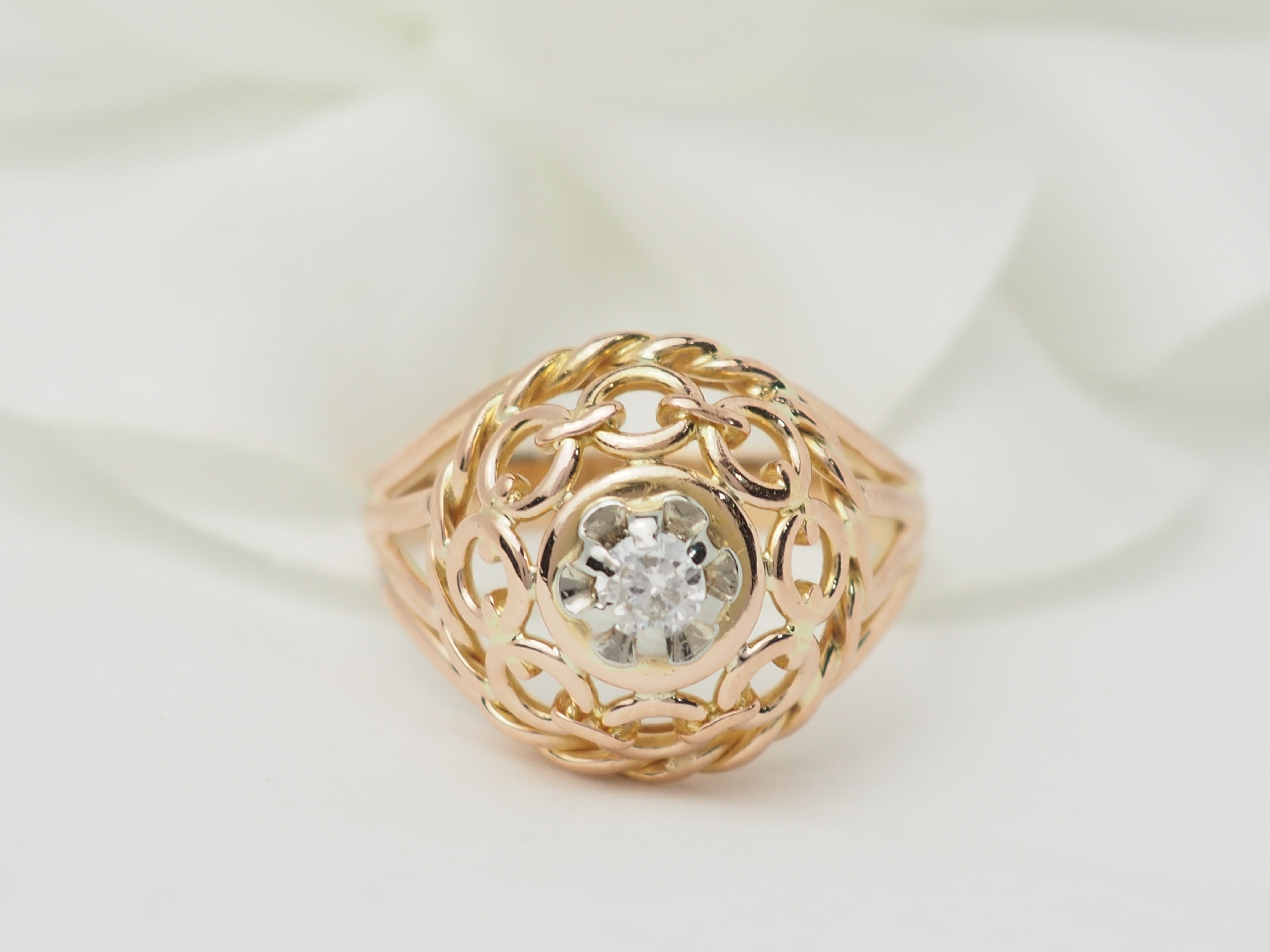 Bague Tank ajourée en or rose et diamant