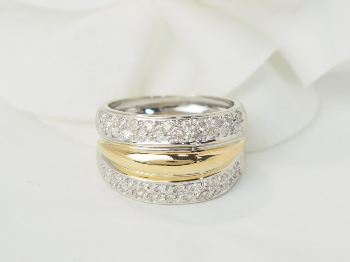 Bague triple joncs en or bicolore et diamants - Maison Eloe