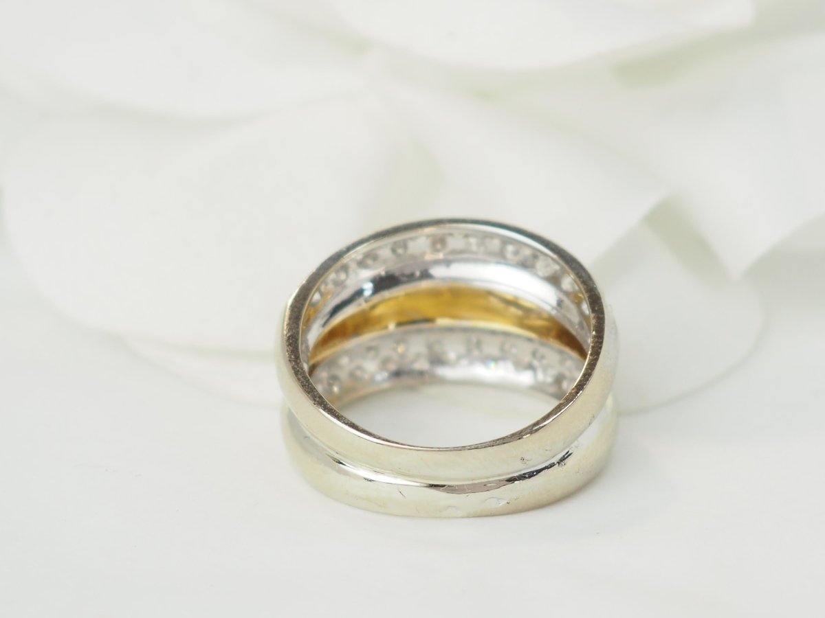 Bague triple joncs en or bicolore et diamants - Maison Eloe