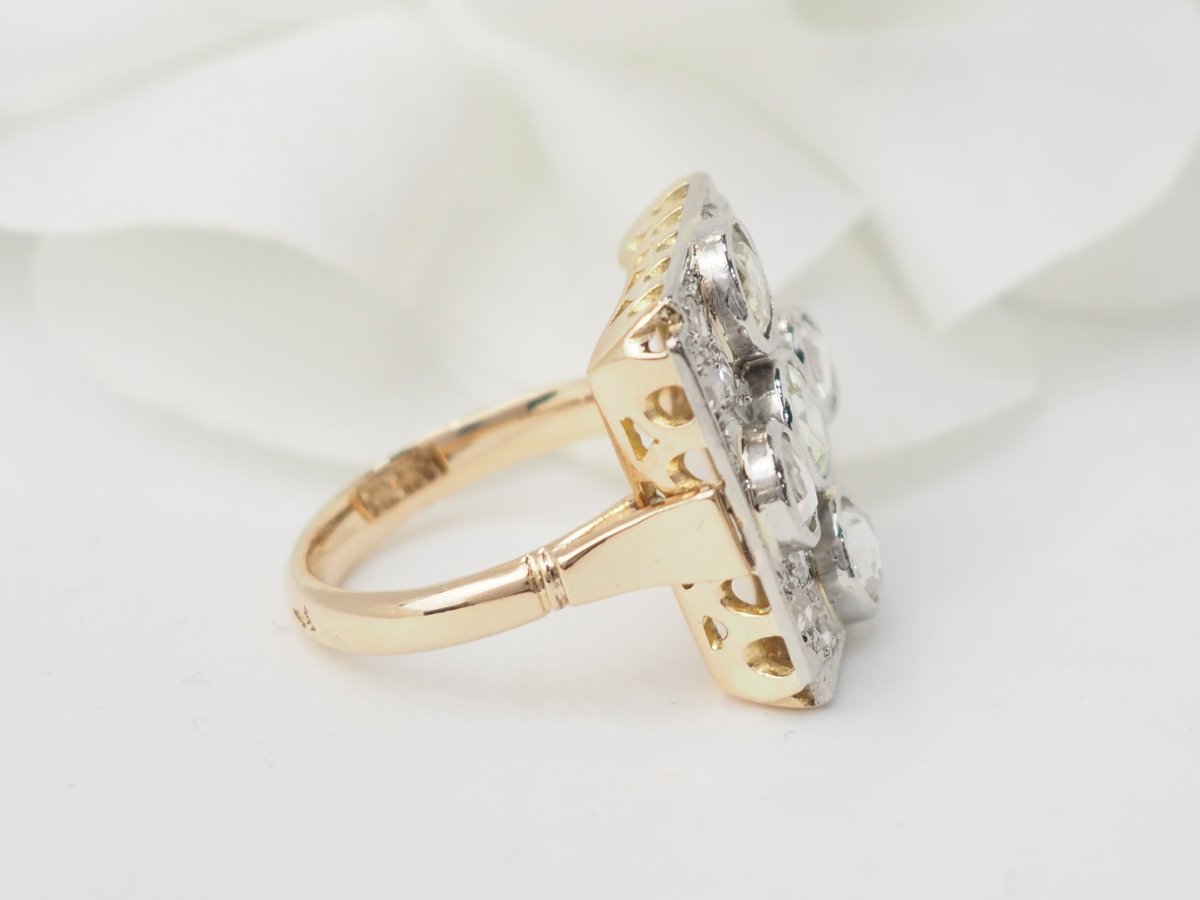 Bague ancienne en or jaune platine et diamants - Maison Eloe