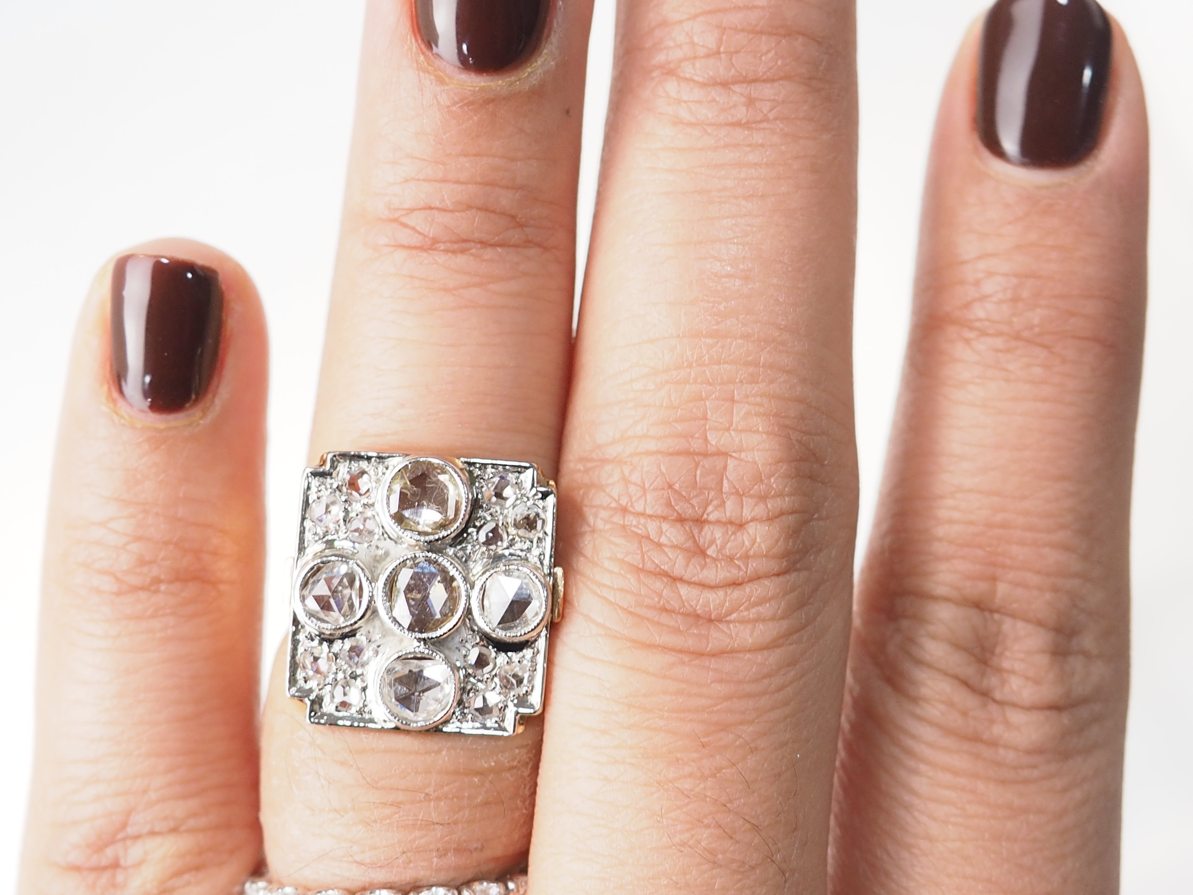 Bague ancienne en or jaune platine et diamants