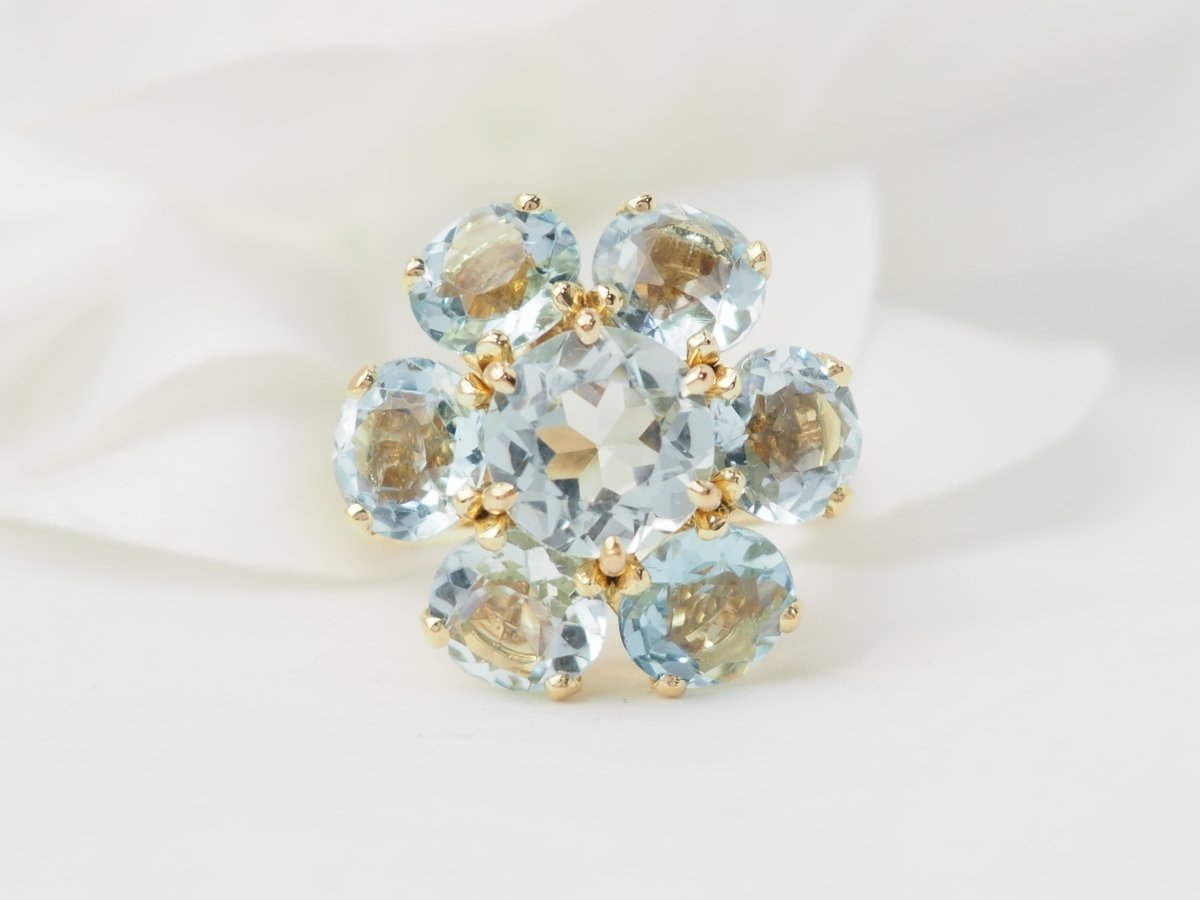 Bague fleur en or jaune et aigues marines - Maison Eloe