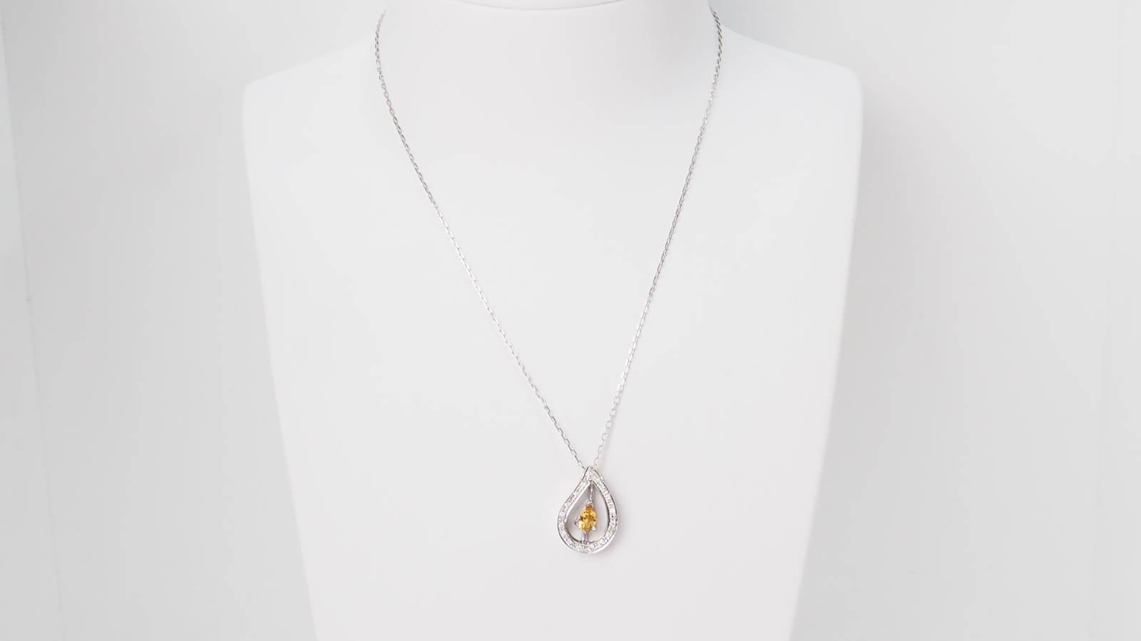 Collier en or blanc, citrine et diamants