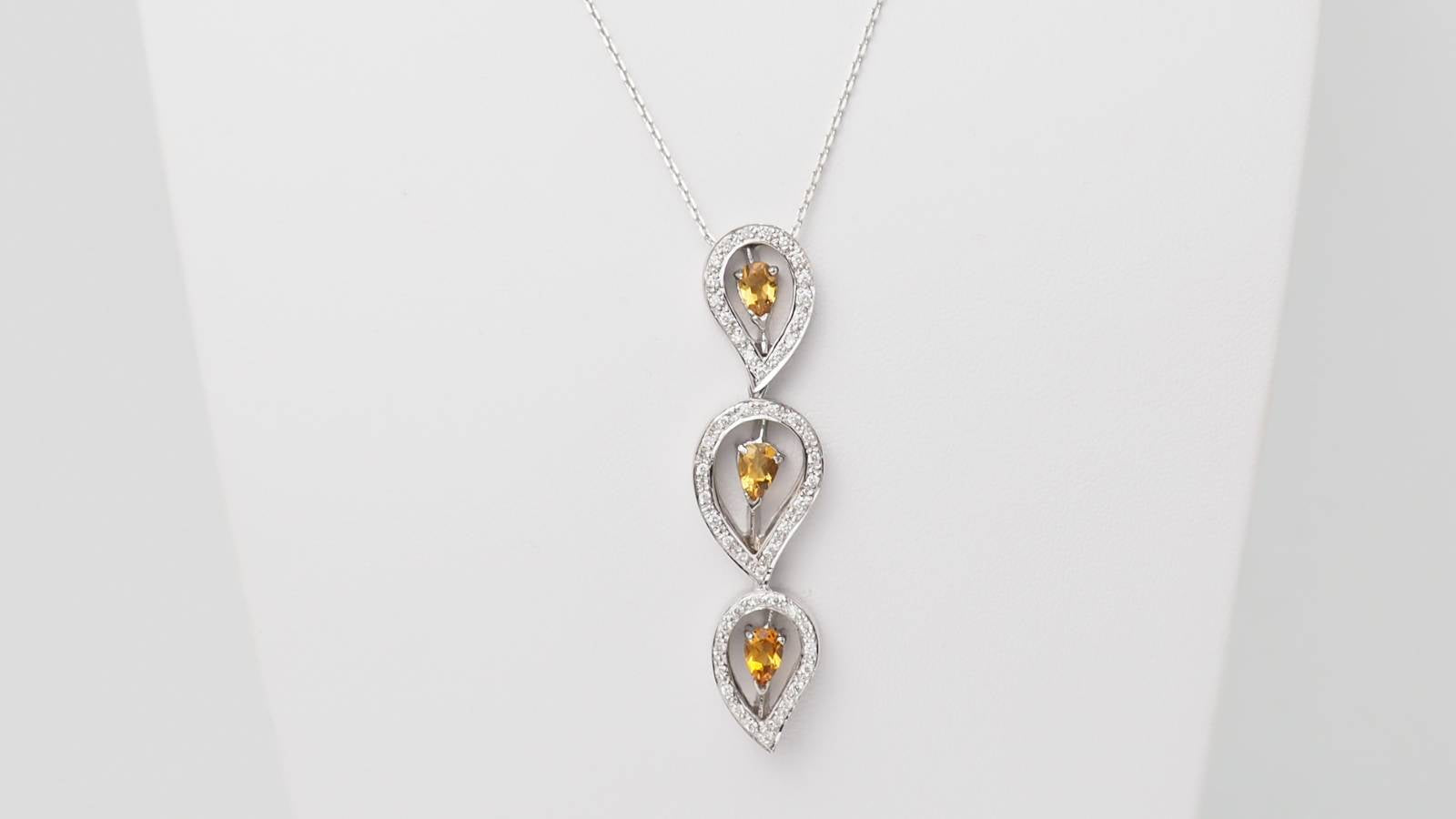 Collier en or blanc, citrine et diamants