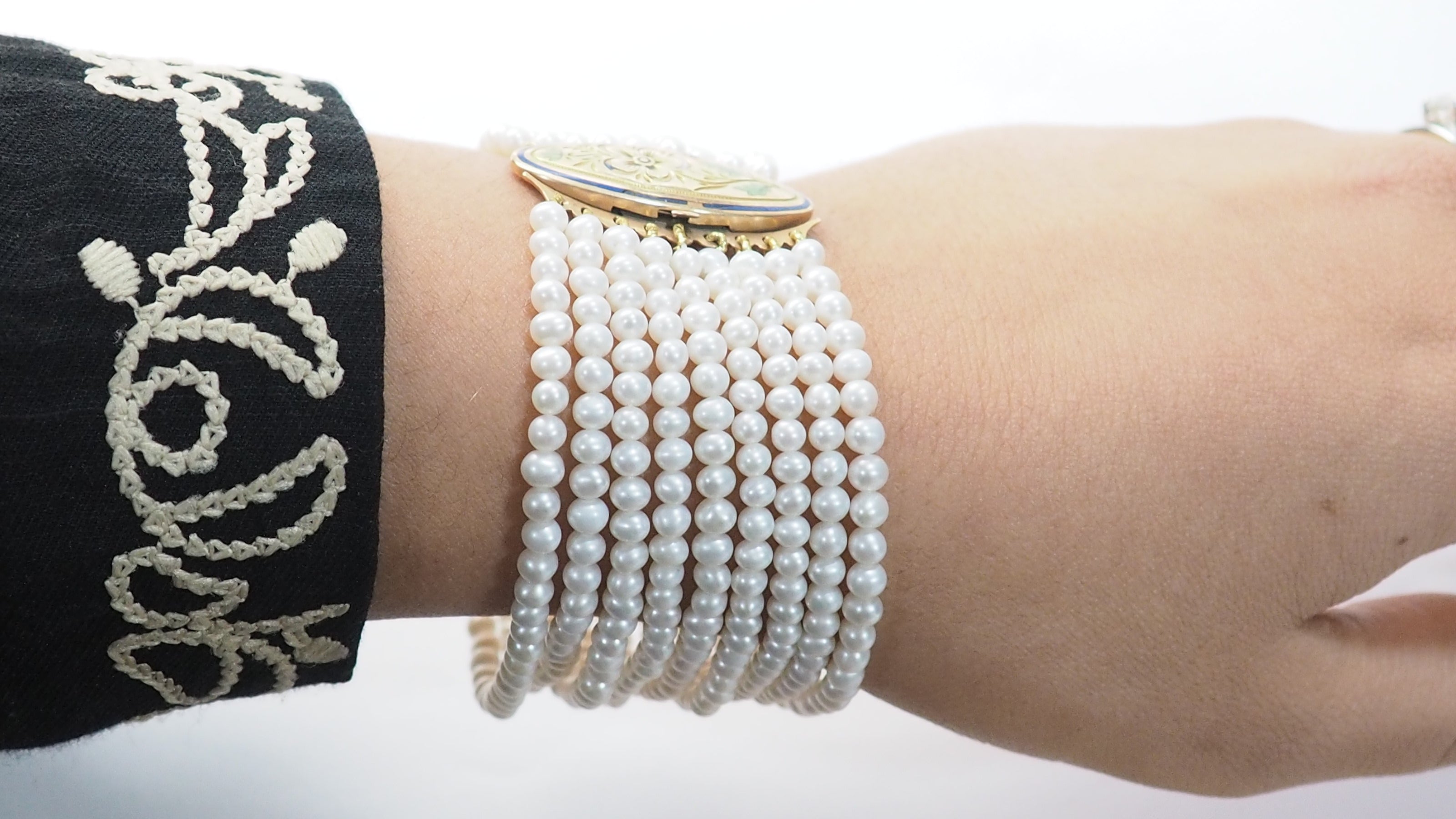 Bracelet Ancien 9 Rangs De Perles De Culture Et Or Jaune