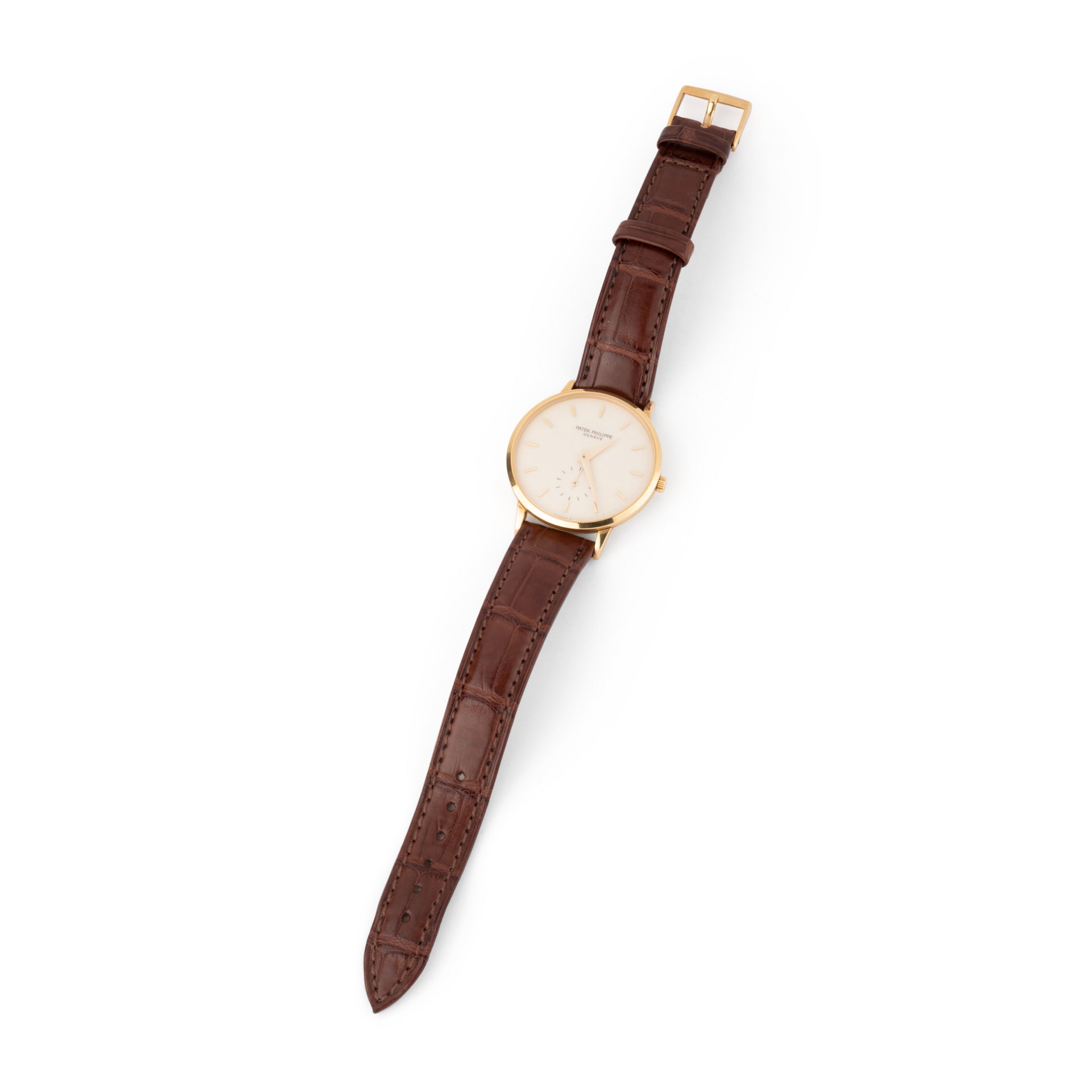 Patek Philippe "Calatrava" watch in 18K yellow gold on leather