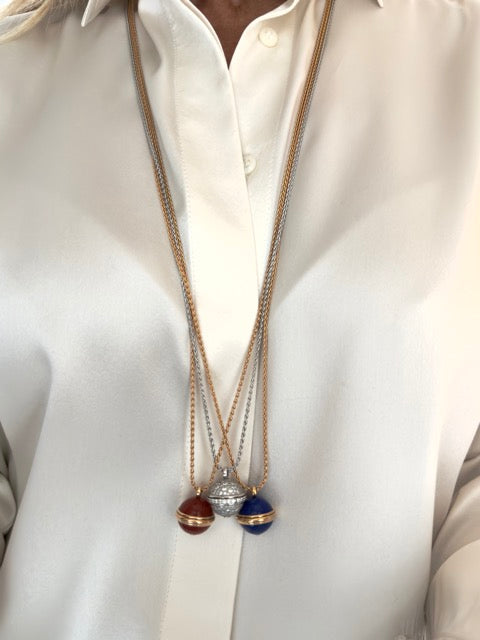 Piaget 3 Possession necklaces in yellow and white gold, diamonds, lapis lazuli, carnelian