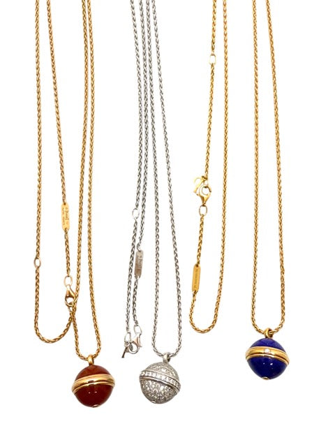 Piaget 3 Possession necklaces in yellow and white gold, diamonds, lapis lazuli, carnelian