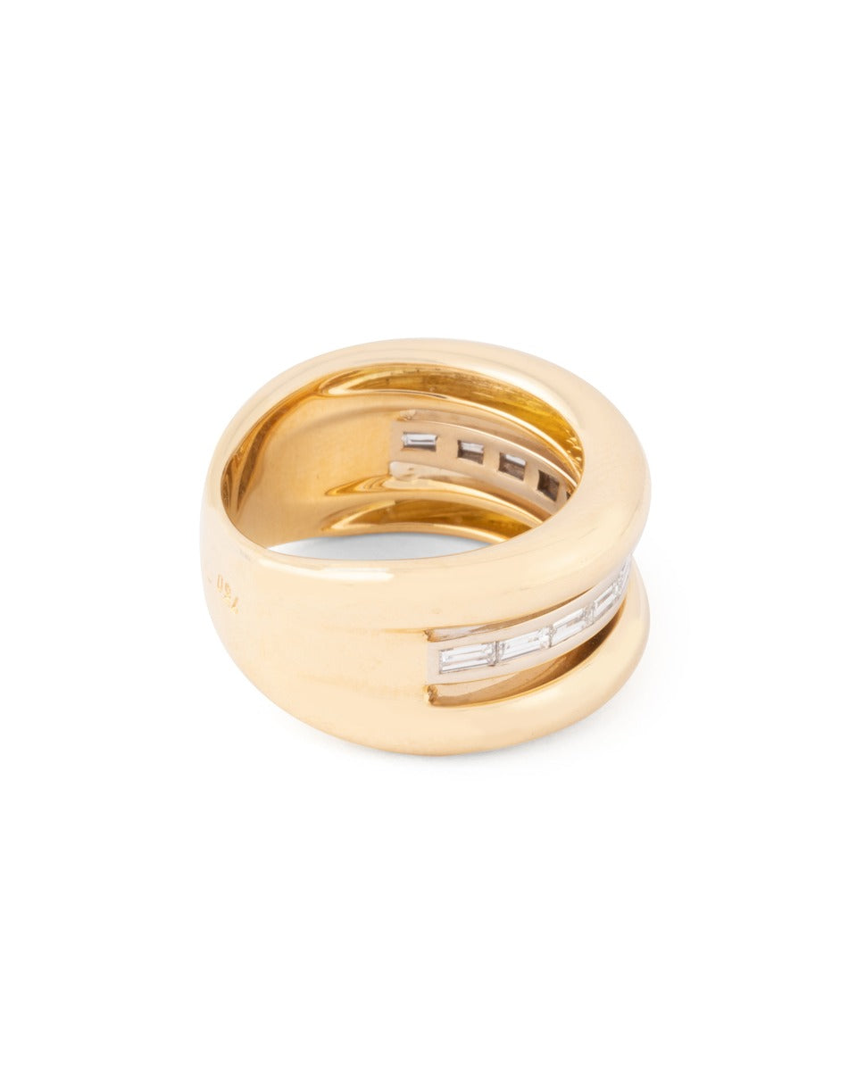 Poiray, 3-piece ring in 18K yellow gold and baguette diamonds