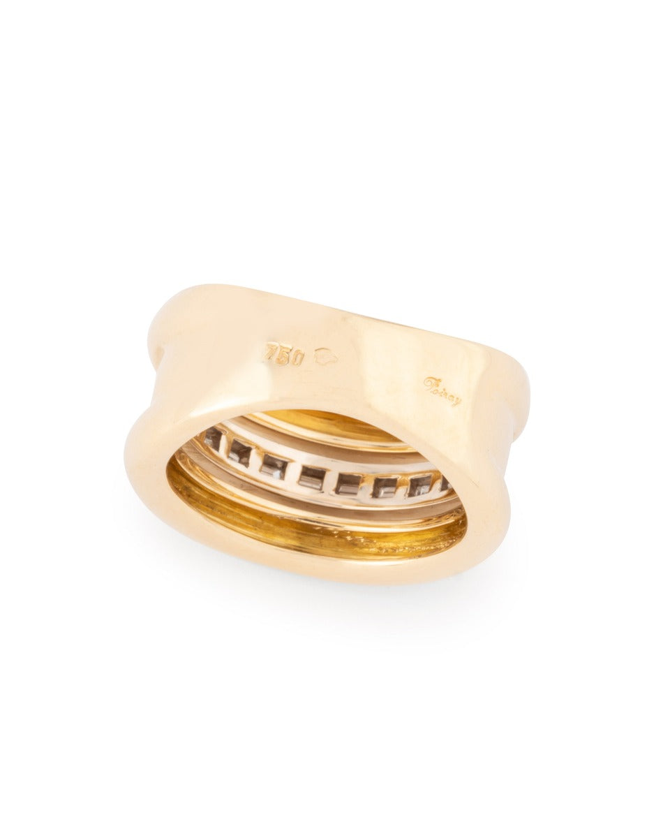 Poiray, 3-piece ring in 18K yellow gold and baguette diamonds