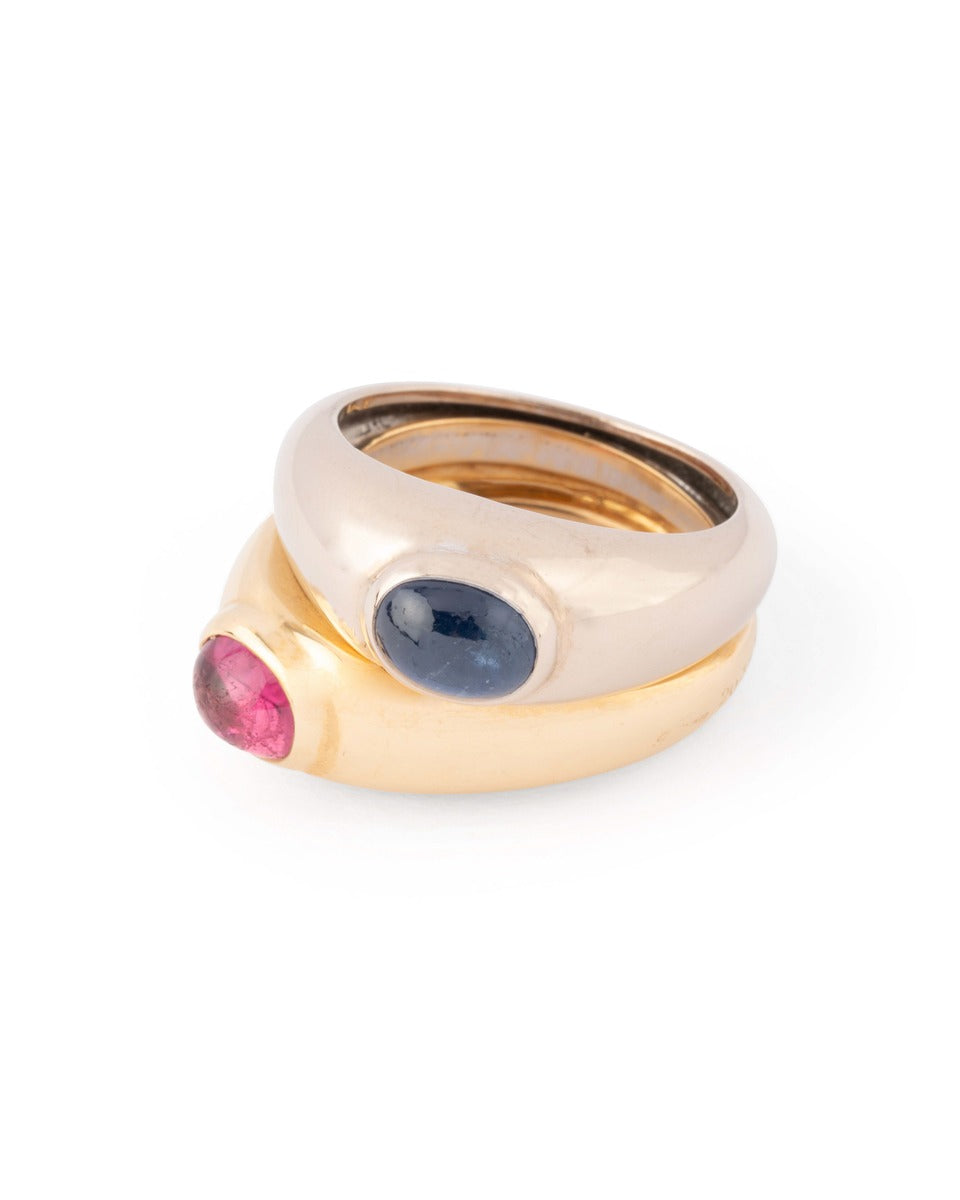 Poiray, 18K yellow and white gold ring with sapphire and tourmaline cabochons