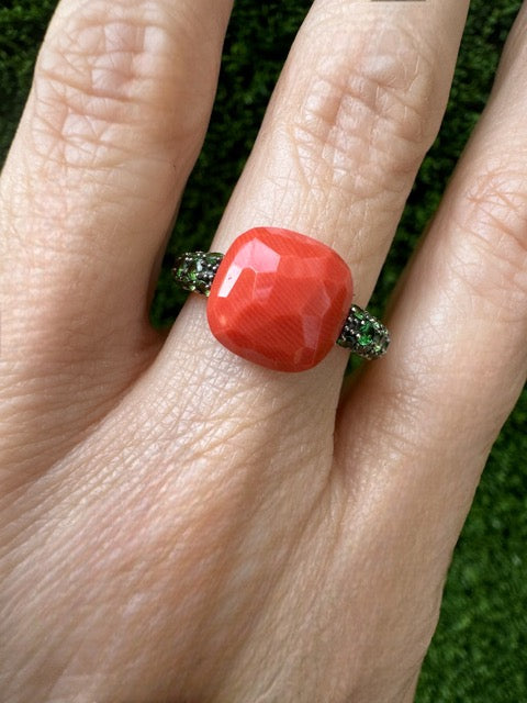 Pomellato, "Capri" Coral Ring, Tsavorites, Rose Gold