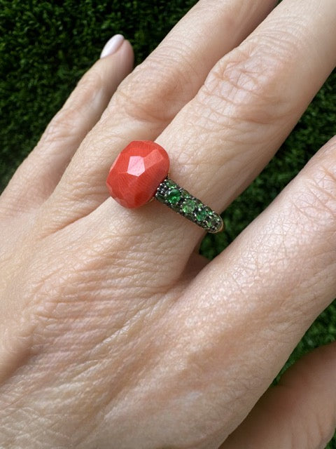 Pomellato, "Capri" Coral Ring, Tsavorites, Rose Gold