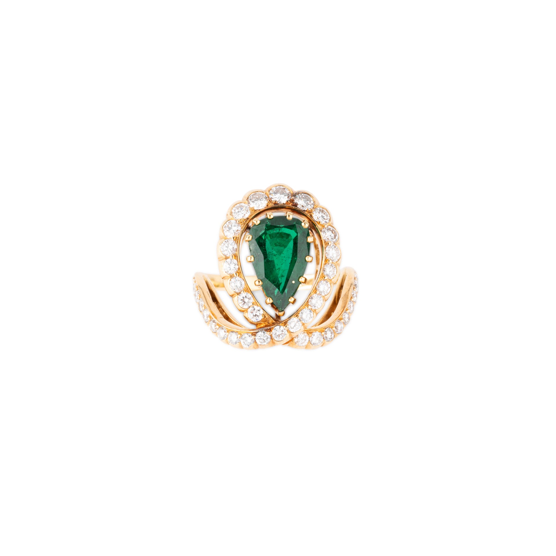 Reza, Bague Emeraude, diamants et or jaune