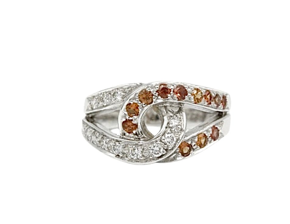 Roland Schad bague en or blanc diamant et saphirs orange - Maison Eloe