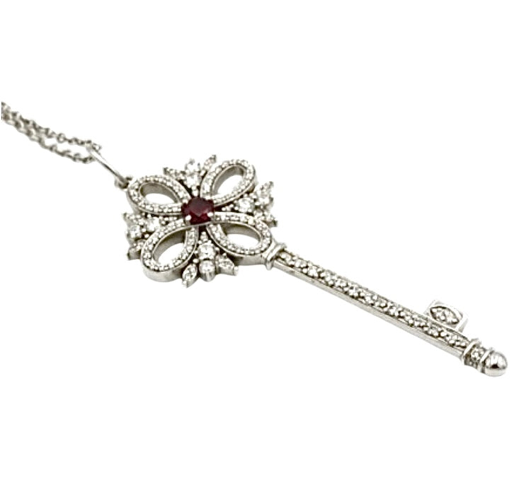 Tiffany &amp; Co., "Victoria Keys" pendant necklace in platinum with diamonds and rubies