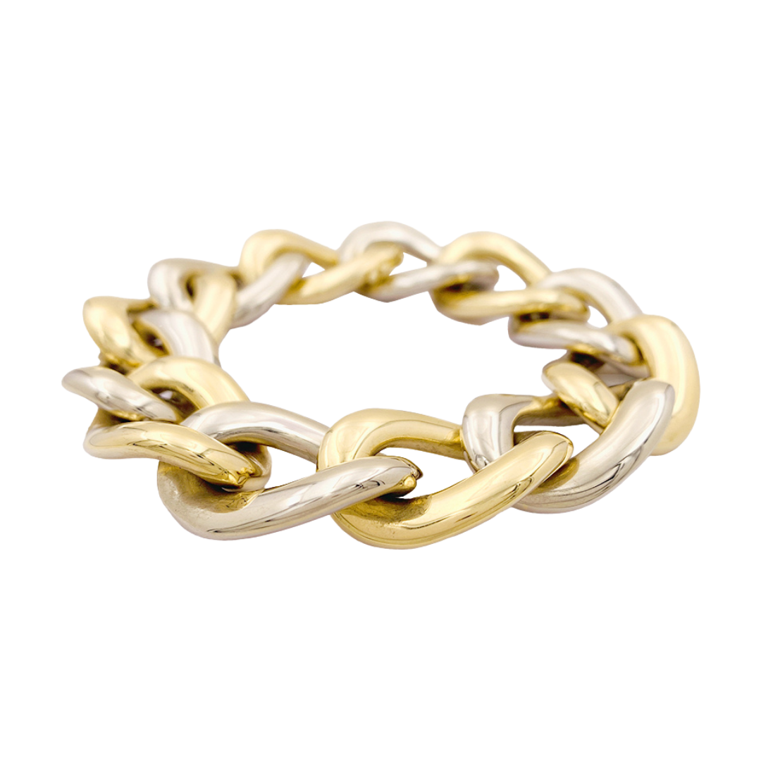 Bracelet Chaumet, gros maillons en deux tons d'or.