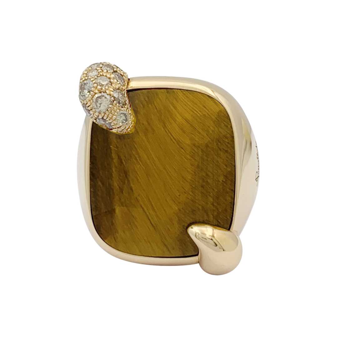 Bague Pomellato "Ritratto" or rose, diamants, oeil de tigre.