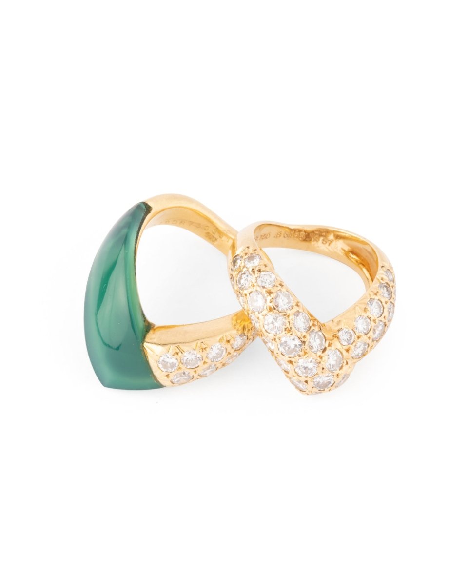 Van Cleef & Arpels 2 bagues en or jaune 18K, diamants et chrysoprase - Maison Eloe