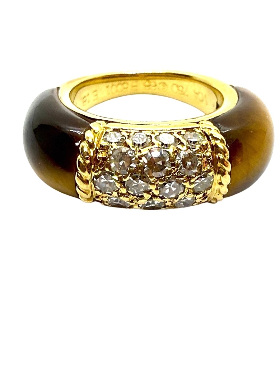 Van Cleef & Arpels bague "Philippine" en or jaune 18K diamants oeil de tigre - Maison Eloe