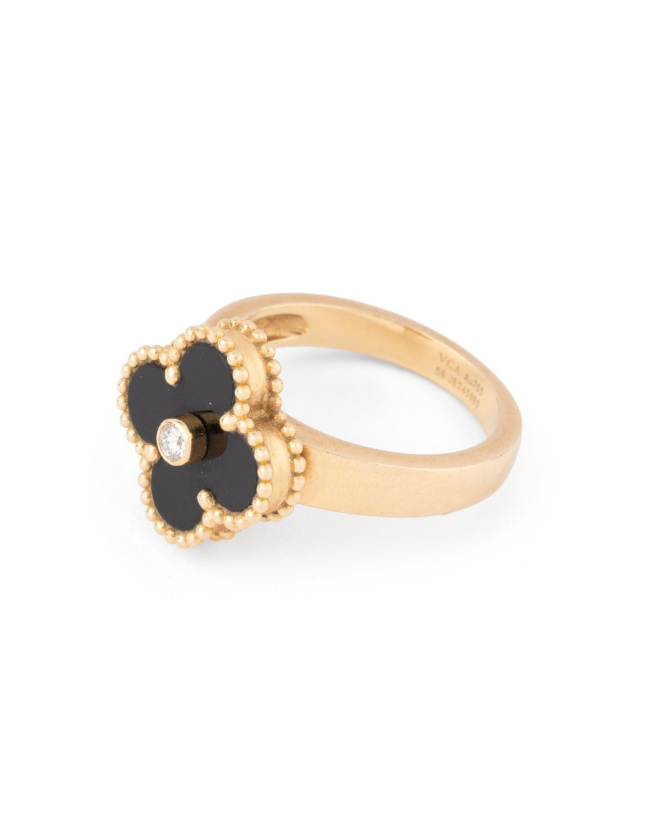 Van Cleef &amp; Arpels, Alhambra ring in 18K yellow gold, onyx and diamonds