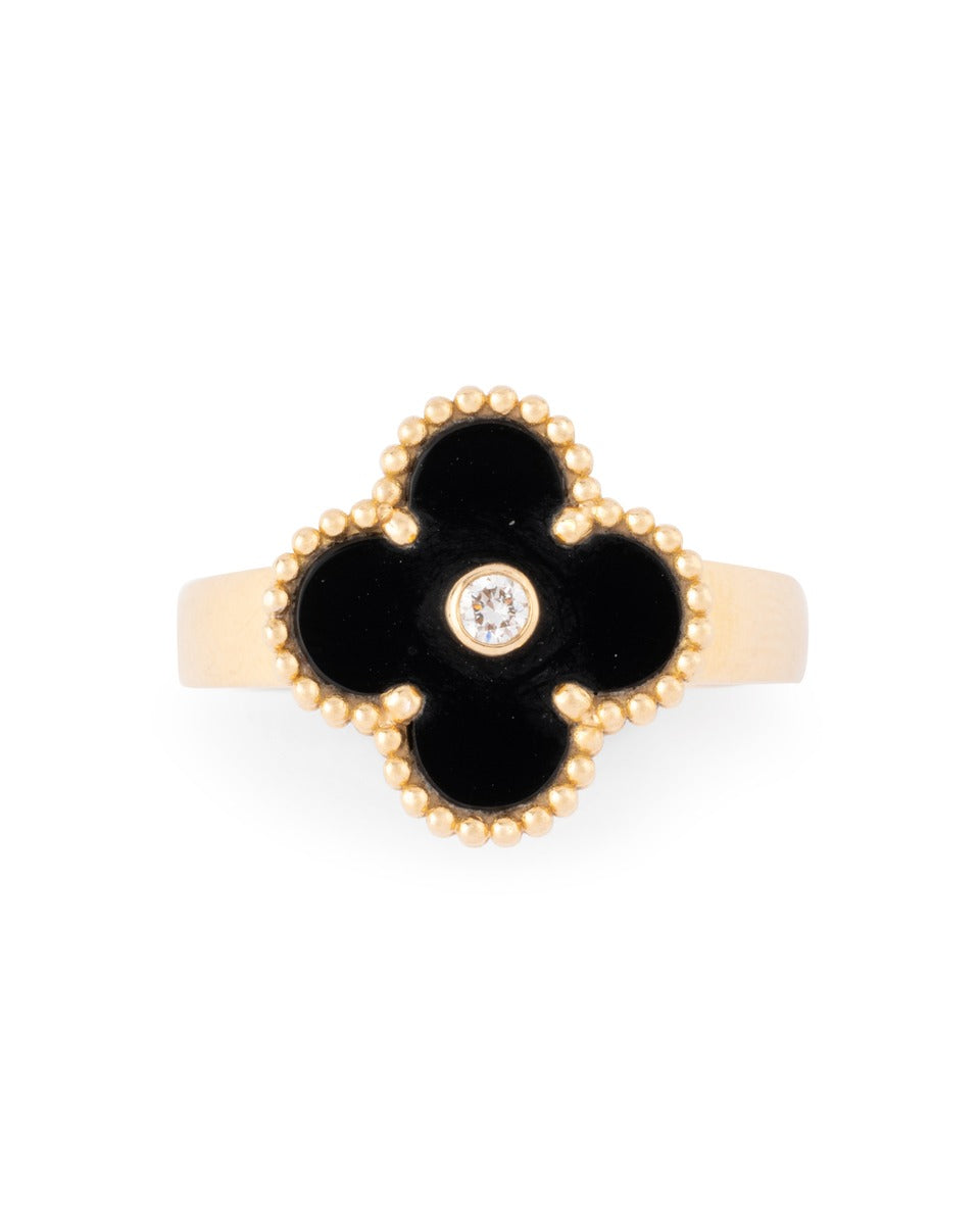 Van Cleef &amp; Arpels, Alhambra ring in 18K yellow gold, onyx and diamonds