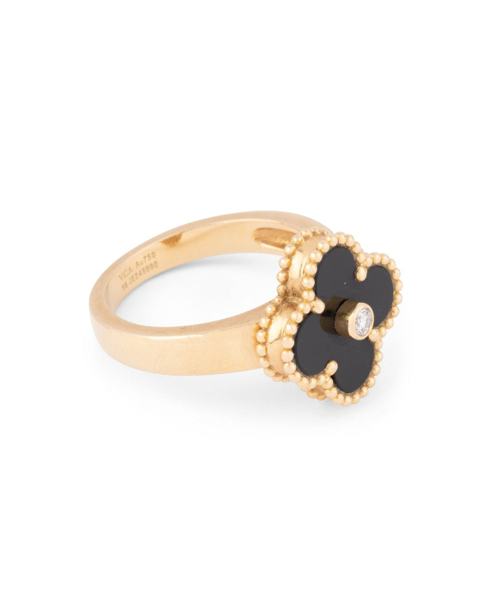 Van Cleef &amp; Arpels, Alhambra ring in 18K yellow gold, onyx and diamonds