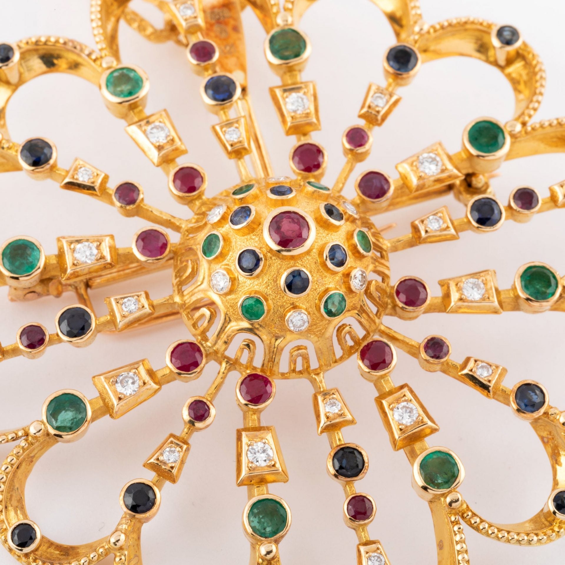 Lalaounis, yellow gold pendant and brooch decorated with precious stones