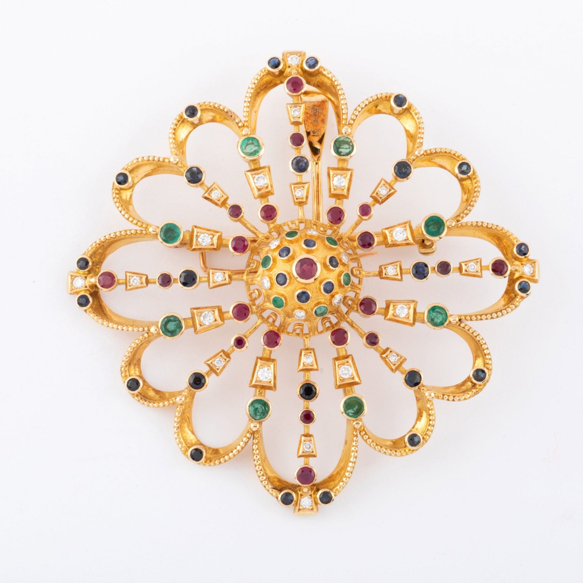 Lalaounis, yellow gold pendant and brooch decorated with precious stones