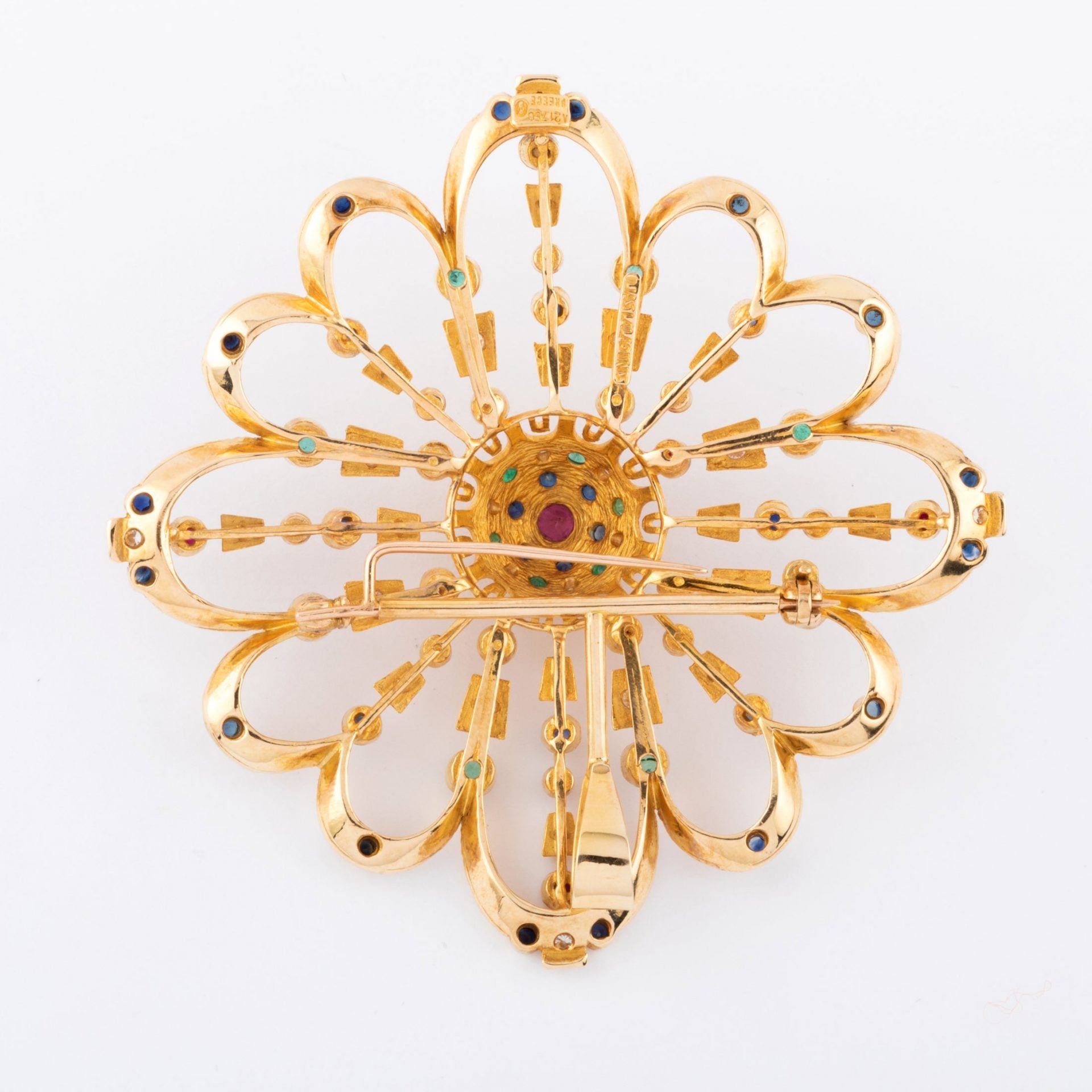Lalaounis, yellow gold pendant and brooch decorated with precious stones