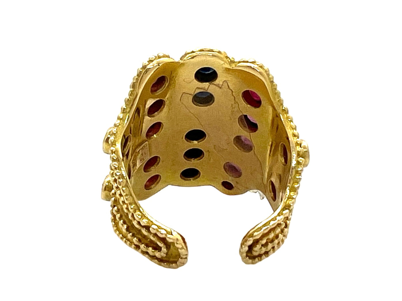 Zolotas ring in 18K yellow gold, Sapphires and Rubies