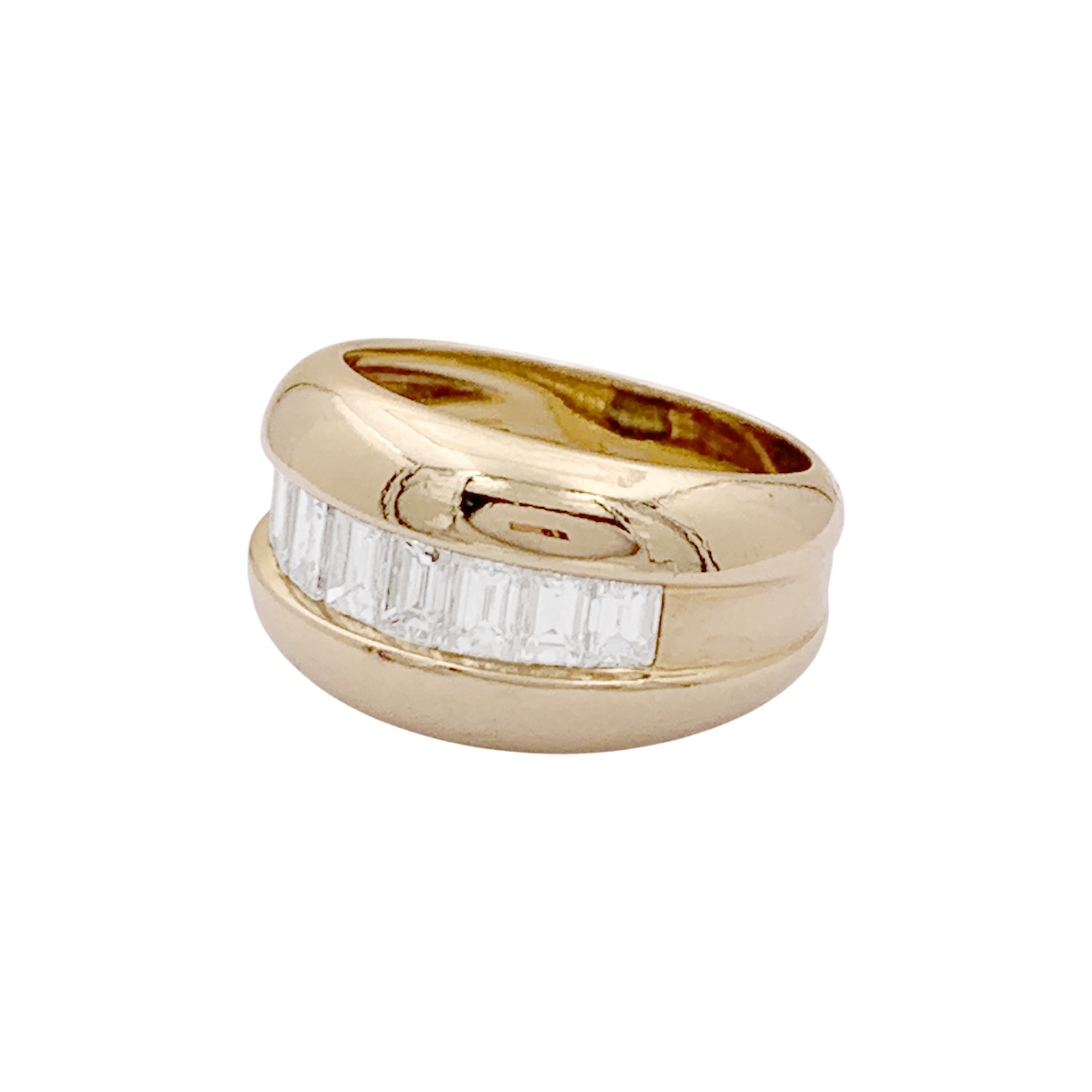 Bague Cartier, "Odin", or jaune, diamants taille émeraudes.