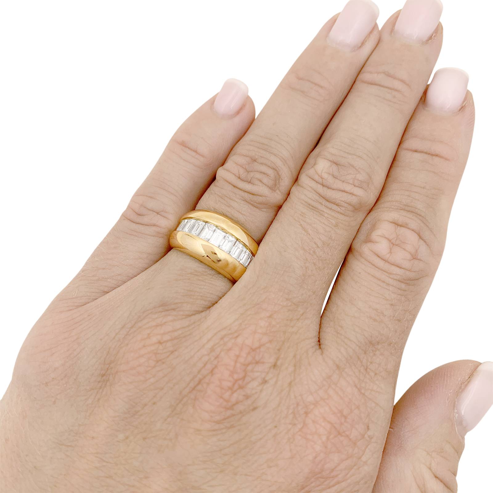 Bague Cartier, "Odin", or jaune, diamants taille émeraudes.