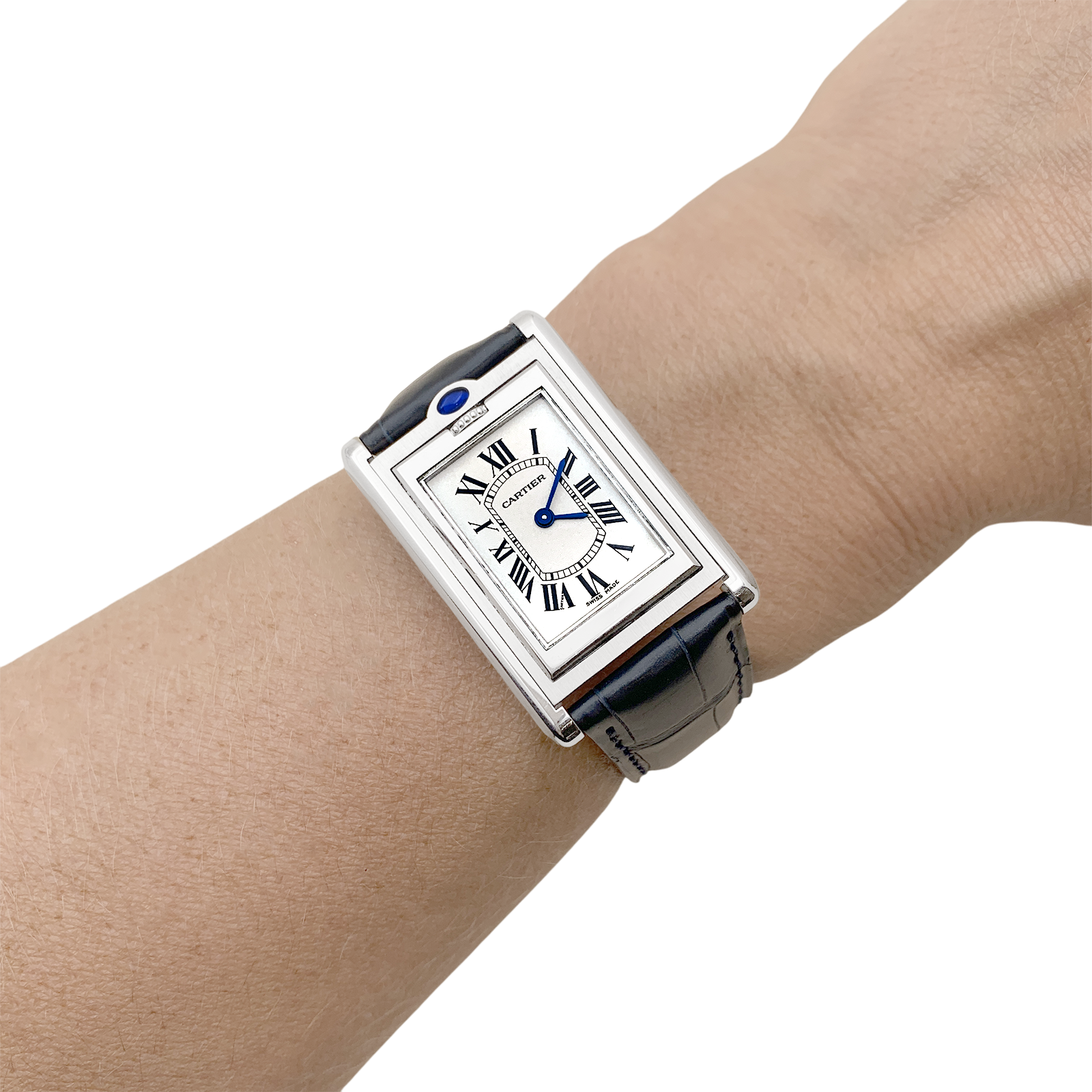 Montre Cartier, "Tank Basculante", acier, cuir.