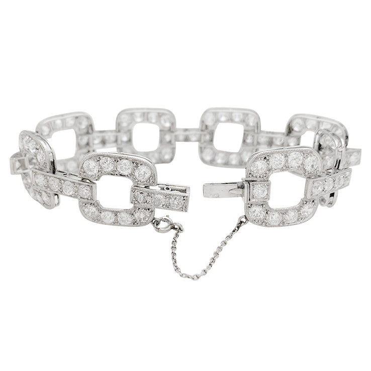Bracelet ancien en platine, diamants taille ancienne.