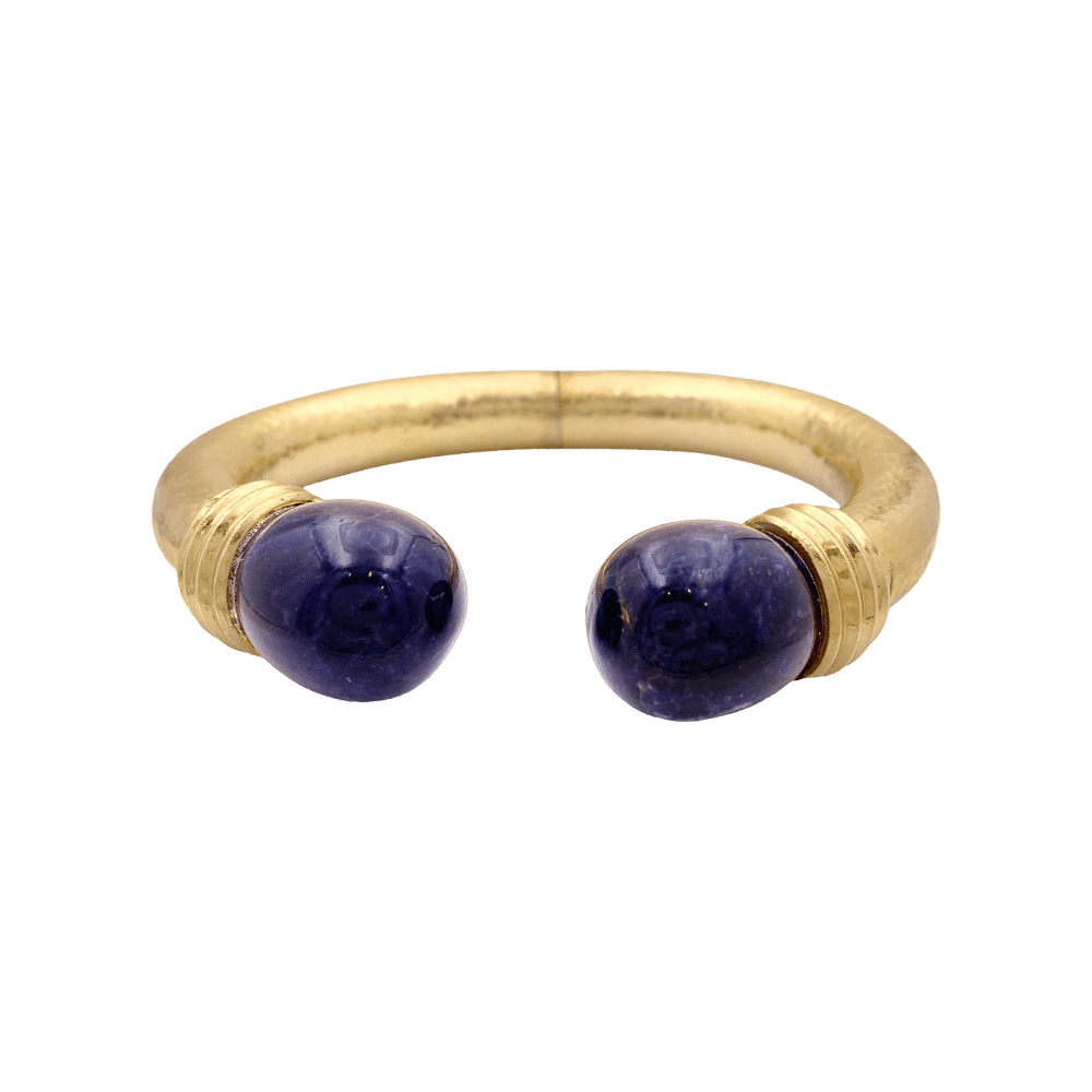 Bracelet jonc Ilias Lalaounis, collection "Neolithic", en or jaune martelé et sodalite.