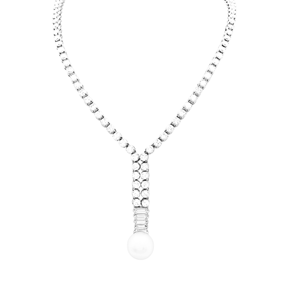 Collier diamants, perle de culture blanche.