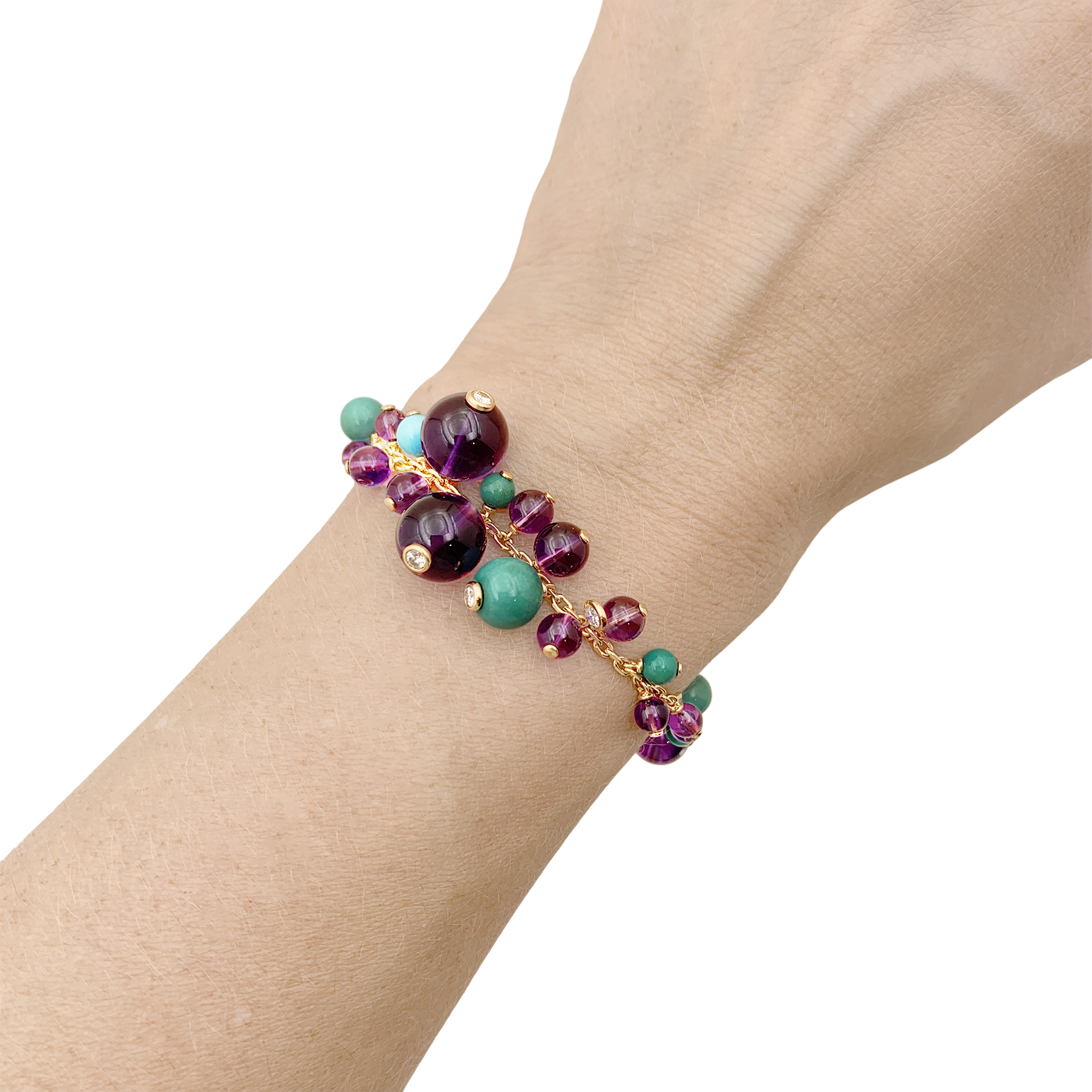 Bracelet CARTIER, modèle "Délices de Goa", or rose, améthyste, turquoises et diamants.