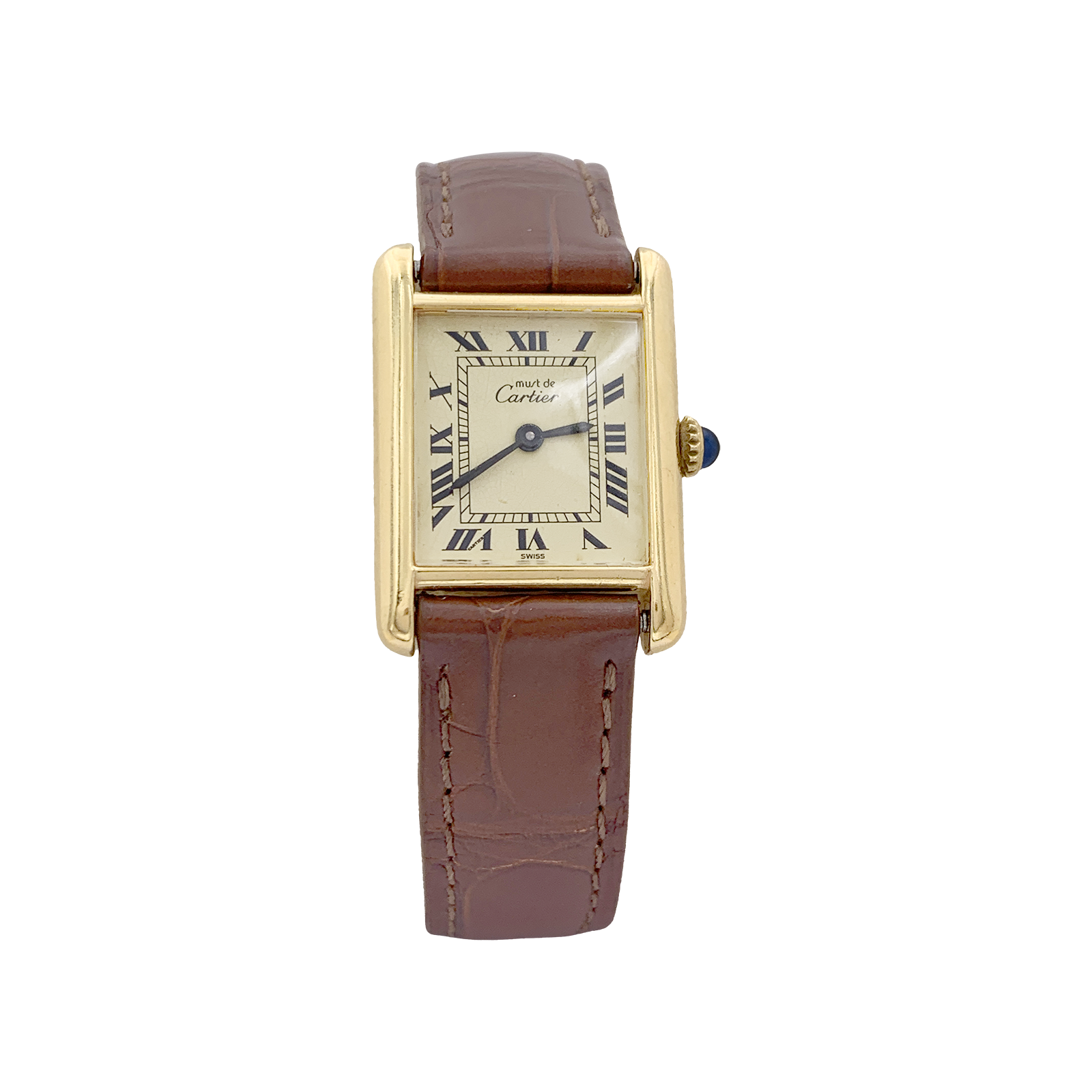 Montre Cartier "Tank Must" argent plaqué or, cuir.