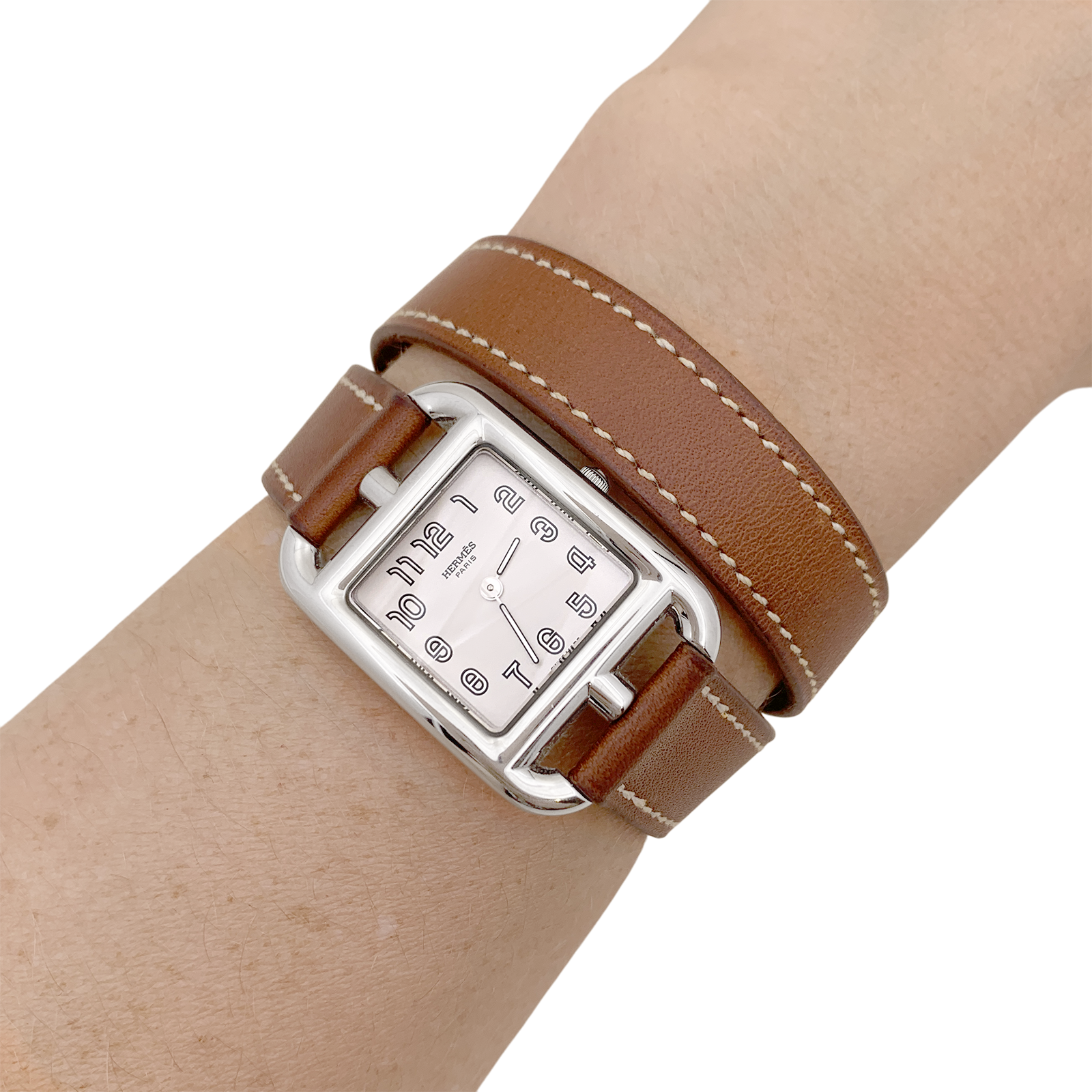 Montre Hermès, "Cape Cod", acier, cuir.