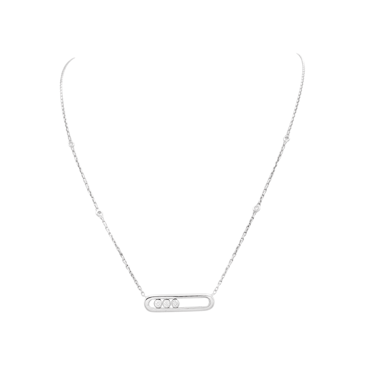 Collier - Sautoir Messika, "Baby Move", or blanc, diamants. - Maison Eloe