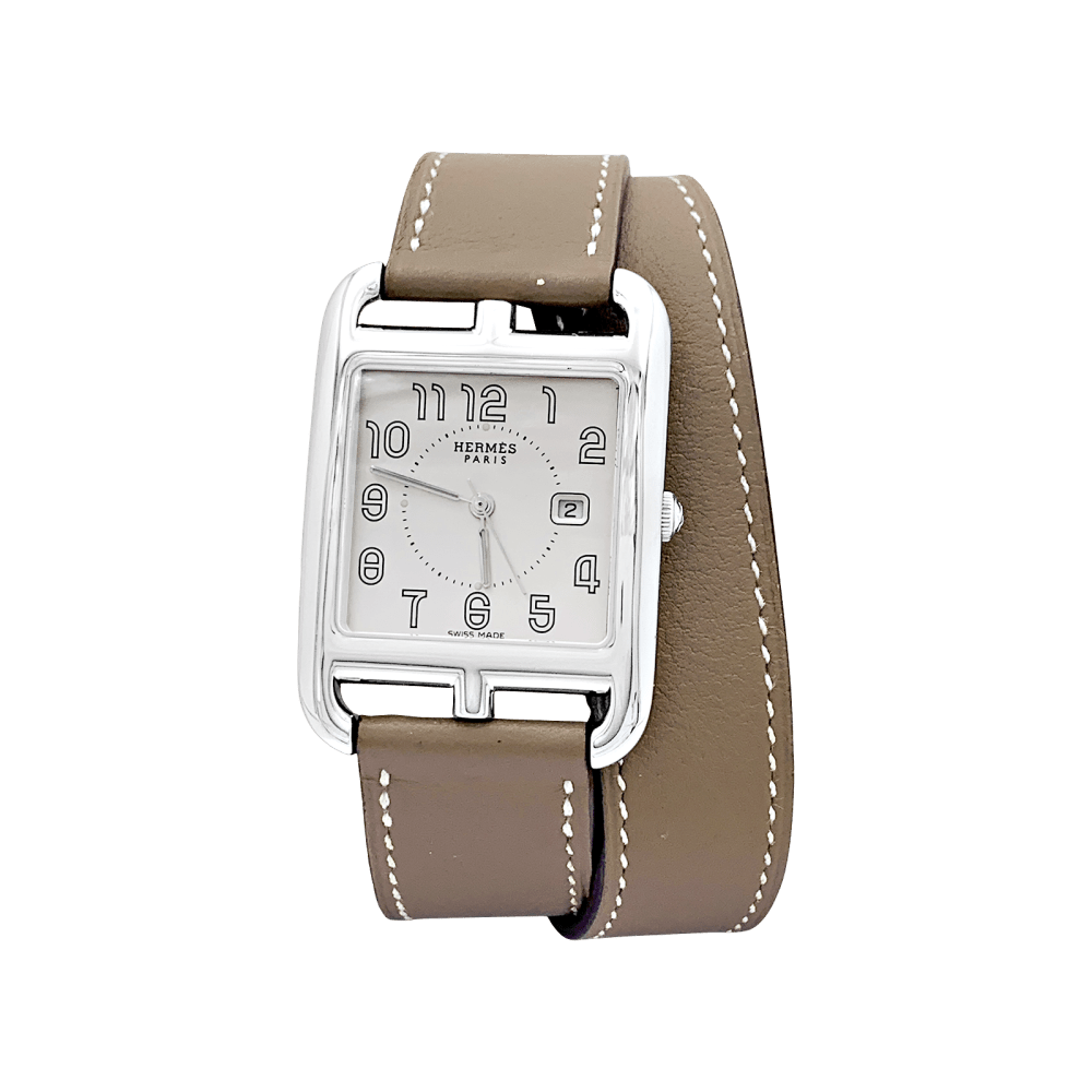 Montre Hermès, "Cape Cod", acier sur cuir.