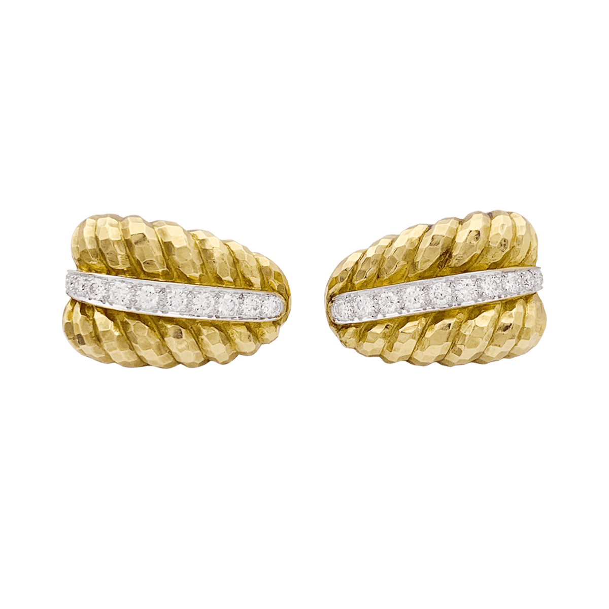 Clips vintage David Webb, platine, or jaune, diamants. - Maison Eloe